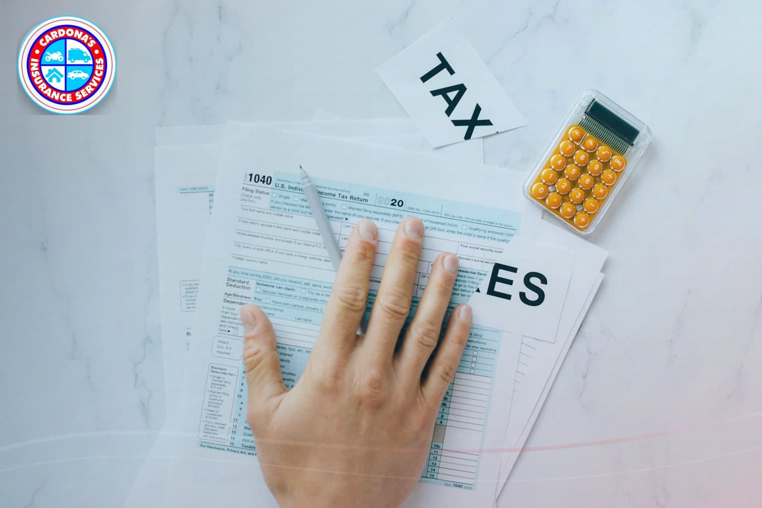 Income tax documents organized for a local appointment